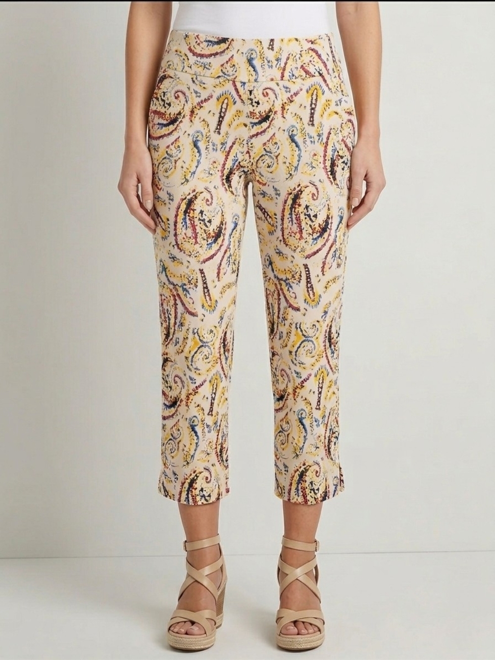 S.C. &Co. 4 Paisley Cropped Pants Boho Chic Summer Ankle Trousers Slim Aesthetic